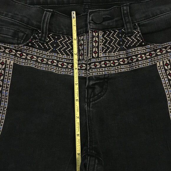 Tribal Embroidered Gray-Black Mid Rise Twig Ankle Jeans - Picture 10 of 13